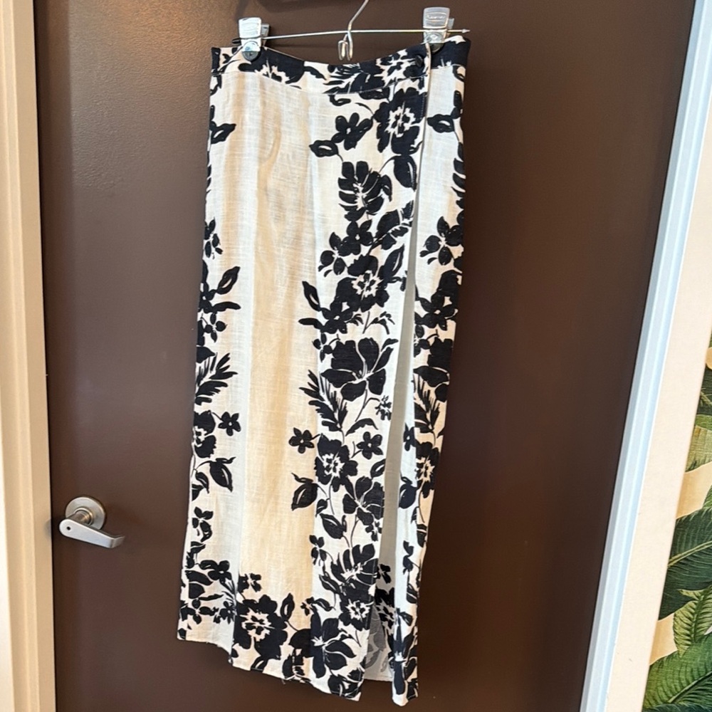 Zara Black and White Floral Wrap Maxi Skirt